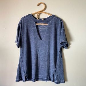 We the Free Free People Heathered Blue Crewneck Cutout T Shirt